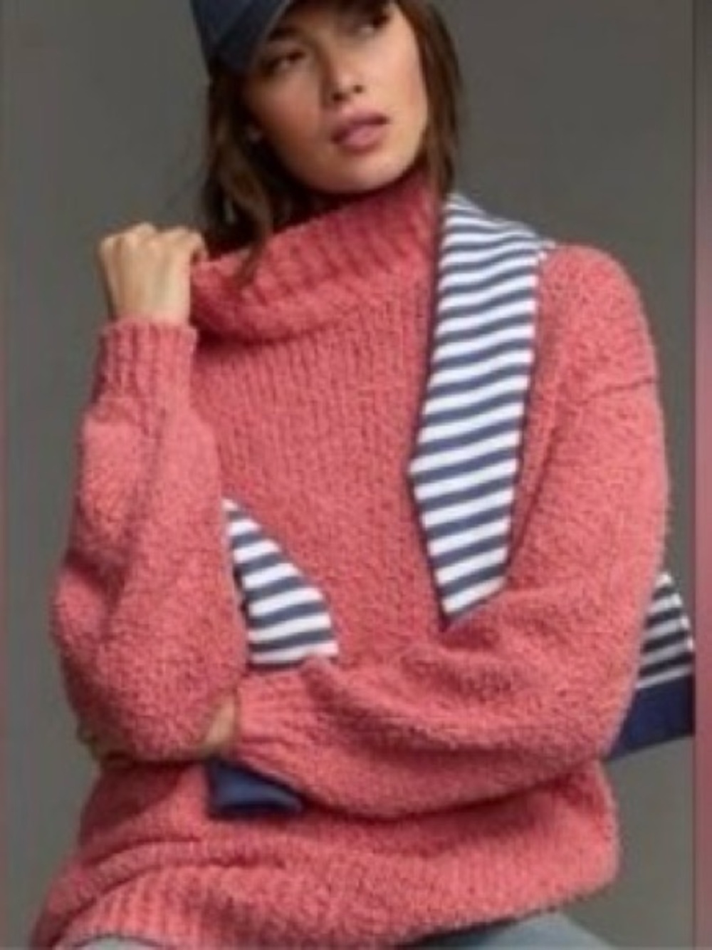 Anthropologie Dakota Oversized Boucle Turtleneck Sweater Coral Pink S